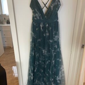 Lulu's Teal and White Maxi Dress